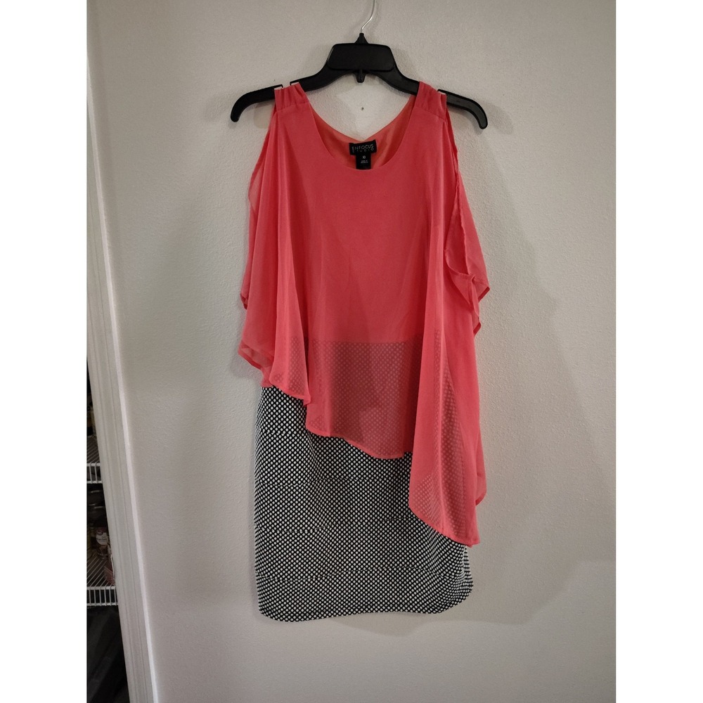 Enfocus Studio Coral Cold Shoulder Polka Dot Layered‎ Sheath Dress Womens 10